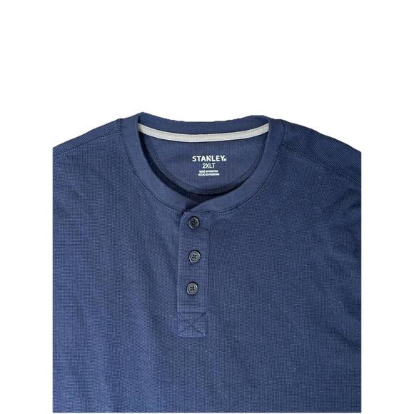 Stanley Thermal Shirt Mens 2XLT Blue Henley Pullover Waffle Long Sleeve Workwear - Picture 2 of 5